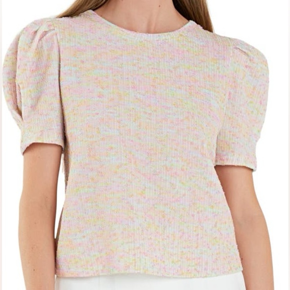 English Factory Pastel Speckled Short Sleeve Knit Top - Pink Multi
